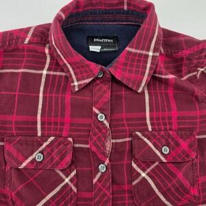 Marmont Womens X-Small Button Up Burgundy Plaid Flannel Shirt Walking Hiking‎